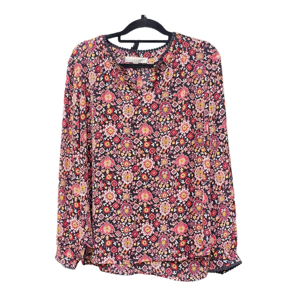 Loft Womens Blouse Pullover Shirt Multicolor Top Aztec Geometric Long Sleeve Lge